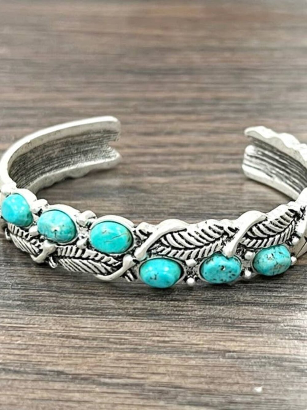 Turquoise Braided Cuff Bracelet Western Boho Rodeo Silver Tone